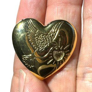 Variety Club Vintage Brooch / Pin Gold Tone - Heart with Dove & Heart